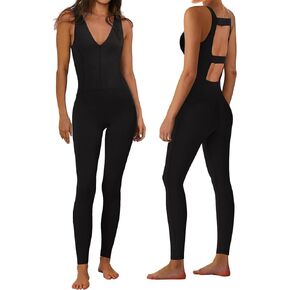 Panadila Womens Workout Jumpsuits Athletic Romper Sleeveless V Neck Onesie Bodycon One Piece Bodysuit Yoga