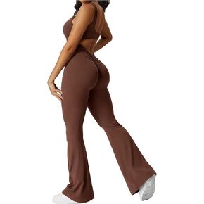 raita Backless Flare Scrunch Butt Jumpsuits For Women Sexy Bodycon Yoga Rompers V Back Bodysuits Gym