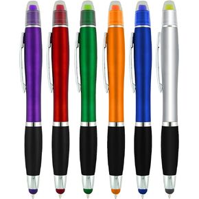 Bible Highlighter with Pen and Stylus for Touchscreens, 3 in 1 Combo, Multi-Color Highlighters, No Bleed, All Black Ballpoint Ink, Wax Gel Highlighters, Pack of 6