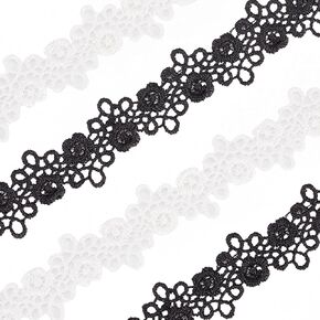GORGECRAFT 10 Yards Black White Floral Lace Trim Ribbon 0.6 Inch Width Embroidered Crochet Flower Eyelet Fabric Edge Tulle Braid Gimp Decorated Trim Sew On Supplies for Wedding Dress DIY Decor