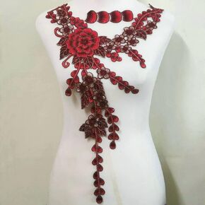 Red Flower Floral Lace Collar Fabric Trim DIY Embroidery Lace Fabric Neckline Applique Sewing Craft Dress (Yellow)