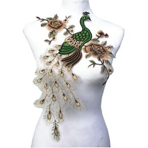 Fabric Sequin Peacock Flower Lace Sewing Applique Lace Collar Neckline Collar Applique DIY Clothing Accessory Scrapbooking (Blue)