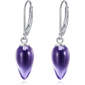 Drop Earrings Sterling Silver Black Onyx/Amethyst/Pink Crystal Dangle Leverback Earrings Jewelry Gifts for Women Girls