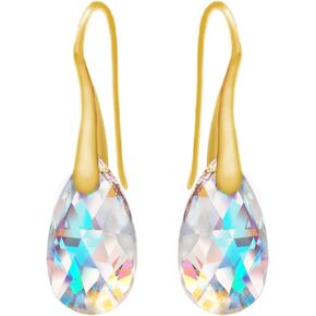 24K Yellow Gold Plated Sterling Silver 925 Blue Aurora Borealis with Imitation of Crystals Drop Hook Earrings