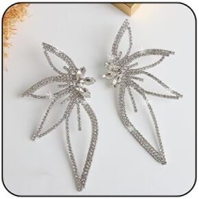 Large Crystal Butterfly Stud Earrings for Women Girls, Shiny Rhinestone Animal Wing Earrings Boho Y2K Big Metal Butterfly Earrings Prom statement Jewelry