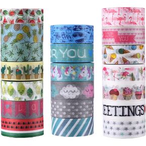 مجموعة شريط واشي 20 لفة، شريط لاصق مزخرف للحرف اليدوية وسجلات القصاصات والمخططين in Kuwait