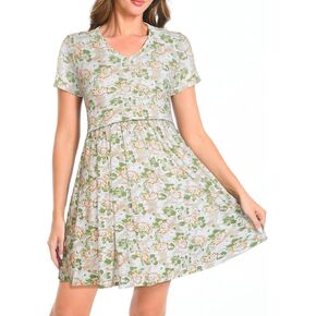 Bearsland Women's Short Sleeve Maternity Nursing Dress Casual Mini T-Shirt Dresses with Pockets