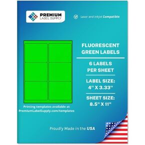 Premium Label Supply Bright Neon Color Fluorescent Stickers - 4" x 3.33" Labels - (Fluorescent Green, 150 Labels)