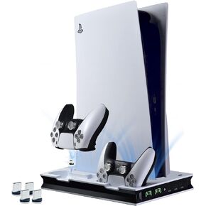 PS5 Cooling Stand with Fan, Dual PS5 Controller Charging Station for PS5 Console, Multifunctional PS5 Stand Cooling Station with Controller Charger and 3 USB Hub for PS5 Accessories