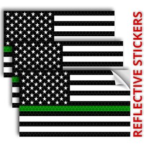 3PC Reflective Thin Green Line American Flag Sticker - 5 x 3 Inches - Support Military USA Army Green Line Decal - US Troops Decals for Car Truck Window Bumper