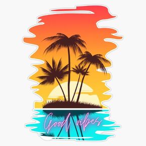 Good Vibes palm trees sunset Bumper Sticker Vinyl Decal 5'', R3-OCEAN-STICKERS-1730