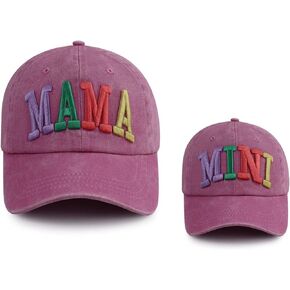 2PCS Mama and Mini Hats for Women Girls, Funny Adjustable Embroidered Cotton 3D Mom Daughter Baseball Cap