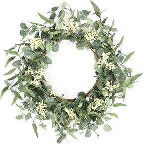 Handcrafted 20 Inch Artificial Eucalyptus Wreath for Front Door Fall Decor | Green Leaf Wreath for Window Wedding Home Porch Farmhouse Patio Garden Decor | Spring Wreath