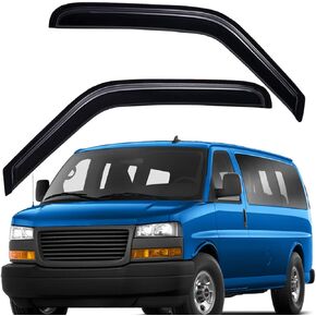 Lightronic WV92455 Outside-Mount Window Deflectors & Visors Rain Guards, Dark Smoke, 2-Pieces Set, Fits 1996-2014 Chevrolet Express/GMC Savana 1500, 1996-2024 Chevrolet Express/GMC Savana 2500 & 3500