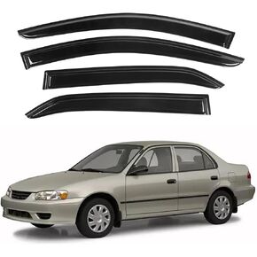Window Visor Compatible with Toyota Corolla Sedan & Chevrolet (Chevy) Prizm 1998-2002, Rain Guard Tape-On Extra Durable Side Vent Window Deflector, 1998 1999 2000 2001 2002