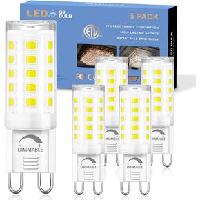 winshine Dimmable G9 LED Light Bulb 3000K Warm White, 4W G9 Base Chandelier Light Bulb Soft White, T4 40Watt Halogen Replacement G9 Bi Pin Base, CRI85 120V 360° Beam Angle 5 Pack