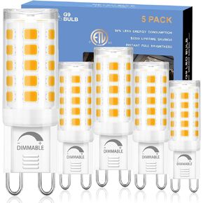 winshine Dimmable G9 LED Light Bulb 3000K Warm White, 4W G9 Base Chandelier Light Bulb Soft White, T4 40Watt Halogen Replacement G9 Bi Pin Base, CRI85 120V 360° Beam Angle 5 Pack