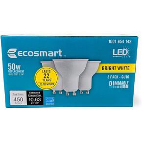 Ecosmart 50W Bright White MR16 GU10 LED Light Bulb (3-Pack) 1001654142 - New