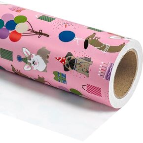 WRAPAHOLIC Birthday Wrapping Paper - Mini Roll - 17 Inch X 33 Feet - Adorable Dog and Balloon Design for Birthday, Party, Holiday