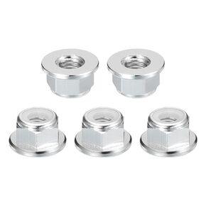 uxcell M5x0.8mm Flange Nylon Insert Lock Nuts, 100Pcs Aluminum Alloy Metric Hex Lock Nuts Self Locking Nuts for Industrial Construction Fasteners, Silver