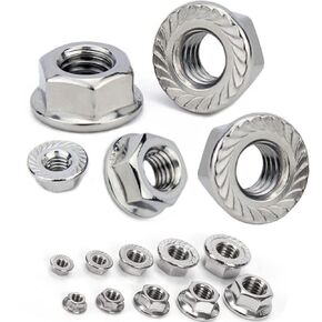 M8-1.25 Flange Hex Nuts - 40 Pcs Serrated Flange Lock Nuts Stainless Steel 18-8 (304), SS Locknuts Bright Finish