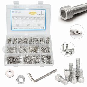 1080 Pcs M3 Screw Assortment, M3*6mm, 8mm, 10mm, 12mm, 14mm, 16mm, 18mm, 20mm, 25mm, 30mm, 35mm, 40mm, 50mm, Stainless Metric Hex Socket Head Cap Screws Nuts and Washers with Wrench