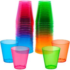 Party Essentials Hard Plastic 2-Ounce Shot/Shooter Glasses, 40-Count, Assorted Neon