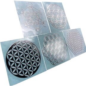 Flower of Life Metal Sticker (Set of 5 Pieces) Sacred Geometry Metal Energy Decor Sticker (Silver)