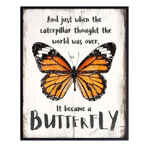 Inspirational Decor - Motivational Wall Art -Rustic Home Decor, Decoration for Bedroom, Bathroom, Office, Living Room - Cute Gift for Women, Woman, Teen Girls -8x10 UNFRAMED Butterfly Picture Print