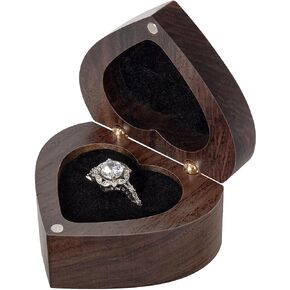 Engagement Slim Wood Ring Box Heart Shaped Ring Case for Proposal,Wedding Ceremony,Christmas Birthday Gift(A promise is forever)