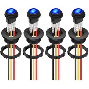 Linkstyle 4 Pcs Round Rocker Switches, 12V 20A LED Rocker Toggle Switch Waterproof ON/Off SPST Rocker Toggle Switch with Shell for Car Truck Boat Marine