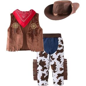 Dressy Daisy Baby Toddler Little Kids Boys Western Style Cowboy Halloween Costume Dress Up Party Outfit Set with Vest and Hat