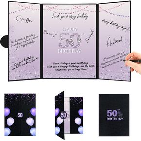 50th Birthday Decorations Women, Black Purple 50th Birthday Guest Book, Happy 50th Birthday Gifts for Her, Jumbo 50th Birthday Card Signature Board, 50 Years Old Bday Party Supplies