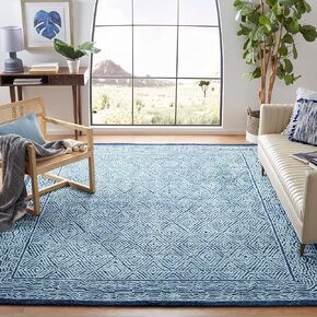 SAFAVIEH Capri Collection Area Rug - 9' x 12', Blue & Rust, Handmade Wool, Ideal for High Traffic Areas in Living Room, Bedroom (CPR217M)