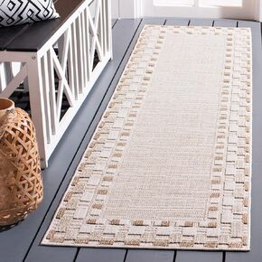 SAFAVIEH Global Collection Runner Rug - 2'2" x 8', Beige & Light Beige, Design, Non-Shedding & Easy Care, Indoor/Outdoor & Washable-Ideal for Patio, Backyard, Mudroom (GLB216B)