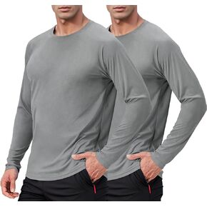 Men's UPF 50+ Long Sleeve Shirts 2 Pack Long Sleeve UV Sun Protection Rash Guard Athletic Fishing Running Swimming Tees