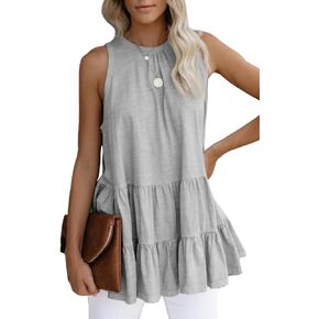 قميص نسائي من Cutiefox بدون أكمام مكشكش بطبقات بيبي دول بدون أكمام كاجوال فضفاض فضفاض متأرجح in Kuwait