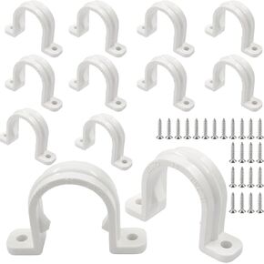 12 Pcs 25mm/0.98 Inch Inner Dia PVC Pipe Straps,White Pipe Clamps with 2 Holes, Plastic Conduit Strap with Screws for PVC Pipes and Cables