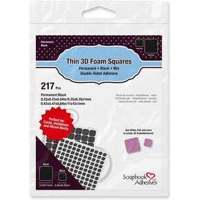 Scrapbook Adhesives by 3L Permanent Thin Pre-Cut 3D Foam Squares, Mixed Variety, 217/pk, Black (1617),01617
