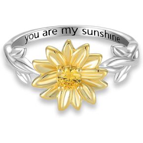 Sunflower Ring for Women Sterling Silver You Are My Sunshine Ring Gifts for Women