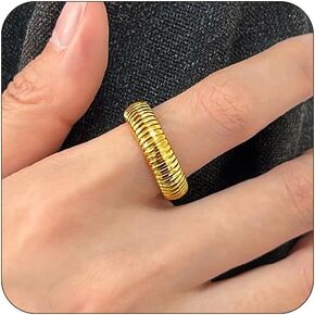 Chunky Gold Ring for Women 18K Gold Plated Dainty Statement Ring Pack 3Pcs Stackable Knuckle Thick Minimalist Non tarnish Ring Set Wide Band Ring for Women Ring Size 6-10