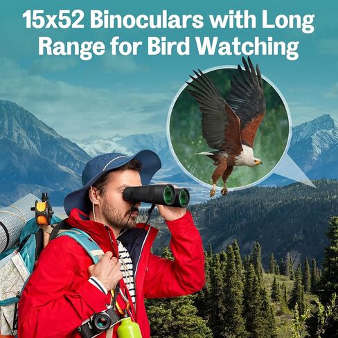 مناظير مراقبة الطيور 15X52 - مناظير عالية الدقة للبالغين مع عدسة كبيرة ورؤية واضحة منخفضة الإضاءة لمشاهدة الطيور والصيد والتخييم والسفر سفينة سياحية in Kuwait