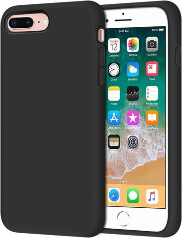 Anuck iPhone 8 Plus Case, iPhone 7 Plus Case, Soft Silicone Gel Rubber Bumper Case Microfiber Lining Hard Shell Shockproof Full-Body Protective Case Cover for iPhone 7 Plus /8 Plus 5.5" - T Black in Saudi Arabia