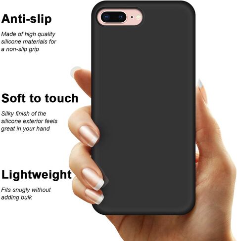 Anuck iPhone 8 Plus Case, iPhone 7 Plus Case, Soft Silicone Gel Rubber Bumper Case Microfiber Lining Hard Shell Shockproof Full-Body Protective Case Cover for iPhone 7 Plus /8 Plus 5.5" - T Black in Saudi Arabia