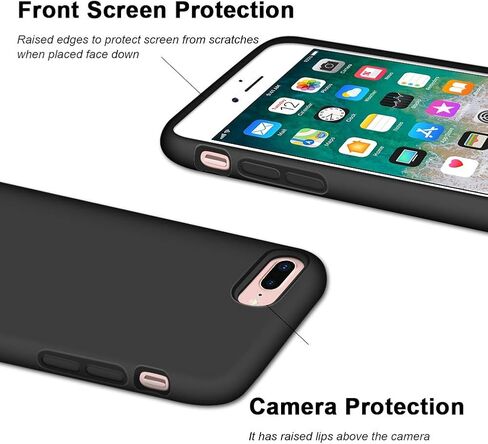 Anuck iPhone 8 Plus Case, iPhone 7 Plus Case, Soft Silicone Gel Rubber Bumper Case Microfiber Lining Hard Shell Shockproof Full-Body Protective Case Cover for iPhone 7 Plus /8 Plus 5.5" - T Black in Saudi Arabia