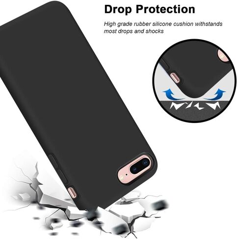 Anuck iPhone 8 Plus Case, iPhone 7 Plus Case, Soft Silicone Gel Rubber Bumper Case Microfiber Lining Hard Shell Shockproof Full-Body Protective Case Cover for iPhone 7 Plus /8 Plus 5.5" - T Black in Saudi Arabia