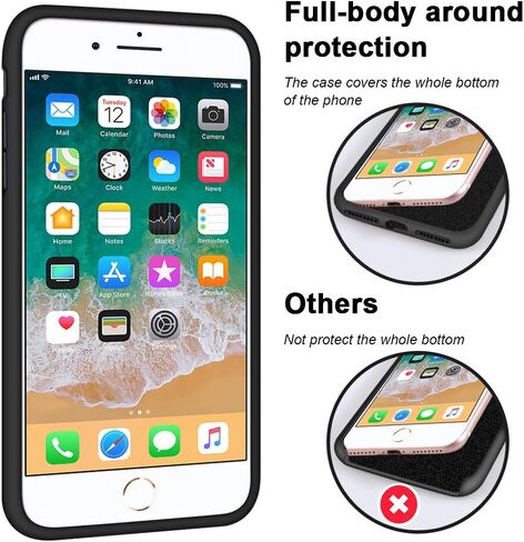 Anuck iPhone 8 Plus Case, iPhone 7 Plus Case, Soft Silicone Gel Rubber Bumper Case Microfiber Lining Hard Shell Shockproof Full-Body Protective Case Cover for iPhone 7 Plus /8 Plus 5.5" - T Black in Saudi Arabia