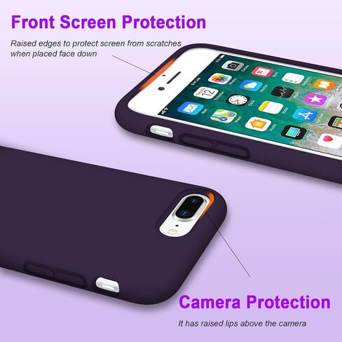 Anuck iPhone 8 Plus Case, iPhone 7 Plus Case, Soft Silicone Gel Rubber Bumper Case Microfiber Lining Hard Shell Shockproof Full-Body Protective Case Cover for iPhone 7 Plus /8 Plus 5.5" - T Black in Saudi Arabia