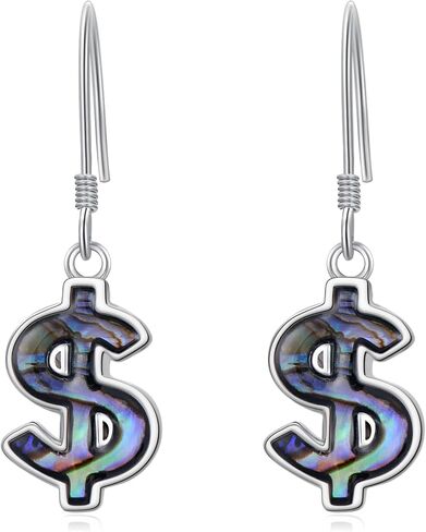 Dollar Sign Earrings 925 Sterling Silver Abalone Earrings for Women Dollar Sign Dangle Drop Abalone Shell Money Jewelry Gifts for Mother Wife Girlfriend Girls Mother's Day Gifts in Saudi Arabia