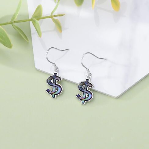 Dollar Sign Earrings 925 Sterling Silver Abalone Earrings for Women Dollar Sign Dangle Drop Abalone Shell Money Jewelry Gifts for Mother Wife Girlfriend Girls Mother's Day Gifts in Saudi Arabia